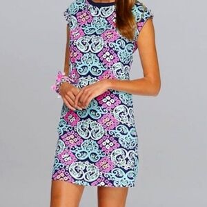 Ladies Lilly Pulitzer Robyn Short Slv Dress Navy, Pink Small Med Colorful Beachy